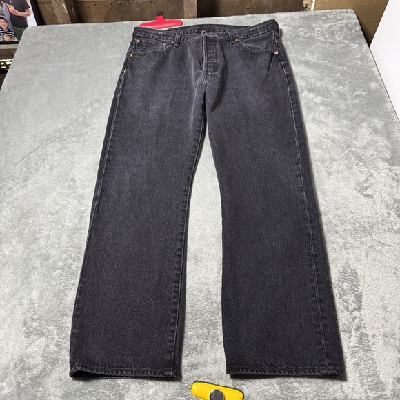 Levis 501 Jeans Mens 36x29 (35x28) Button Fly Straight Fit Classic Denim Black - Picture 1 of 11